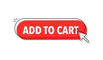 Add to cart button with cursor. Pointer click. Vector web button.