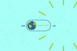Minimalist Earth Hour Illustration Banner. On and Off light switch with Planet Earth Icon inside a clock on the 8 30 to 9 30 position. Earth hour Minimalism Design. Vector Illustration. EPS 10.