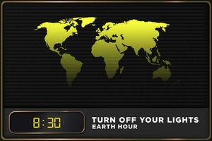 Earth Hour Horizontal Poster Concept. 8 30 displayed time on digital display. Turn off your lights text tag for Earth hour. Retro tech style. Vector Illustration. EPS 10.