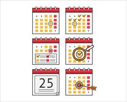 Calendar icon collection in red and yellow colour. Calendar icon template set. Time management signs. Stock vector calender icon