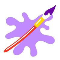 Purple paint and brush, isolated objects on white background. vector