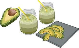 Avocados are grown and cut into pieces, recommended to make juice. vector