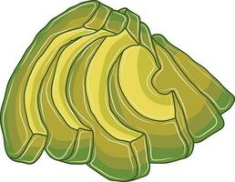 Avocados, green fruits with yellow insides, are cut into small pieces. vector