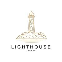 Lighthouse Logo, Beacon Vector Modern Simple Beach Searchlight Tower, Symbol Illustration Template