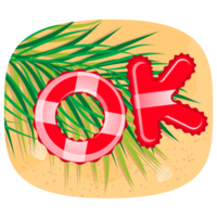 Ok on the sand with palm leaf png