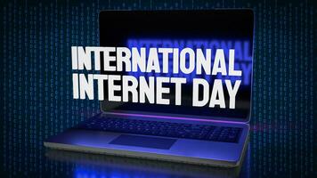 The gold text on on laptop for International Internet Day 3d rendering photo