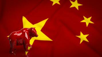 The red bear on china flag for Chinese business crisis 3d rendering photo