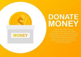 Donation and Charity. Donate money concept. Golden coin fund in money box vector