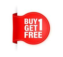 Buy 1 Get 1 Red ribbon on white background. Vector illustration.