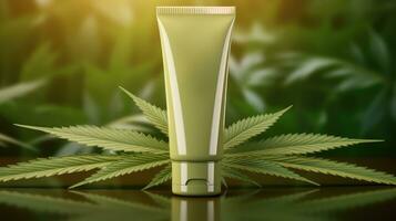 Hemp skin care cosmetic product in mockup packaging tube photo