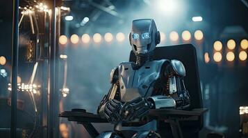 A robot in the director chair on a film set. The concept of artificial intelligence photo