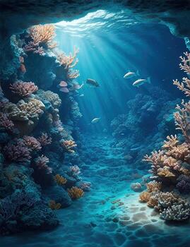 Wonderful and beautiful underwater world with corals and tropical fish. photo
