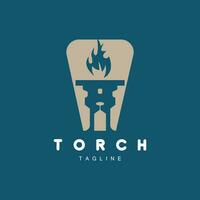 Torch Flame Logo Simple Vector Design Retro Illustrator Template