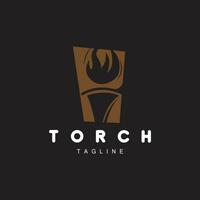 Torch Flame Logo Simple Vector Design Retro Illustrator Template