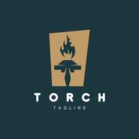 Torch Flame Logo Simple Vector Design Retro Illustrator Template