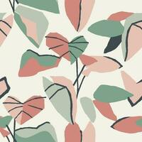 Vector scandinavian botanical leaf illustration seamless repeat pattern