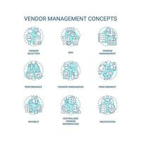 2D editable icons set representing vendor management concepts, isolated vector, thin line blue illustration. vector