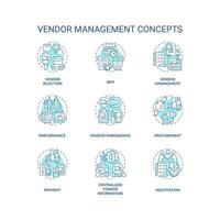 2D editable icons set representing vendor management concepts, isolated vector, thin line blue illustration. vector