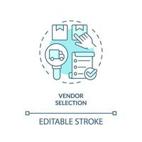 2D editable vendor selection thin line icon concept, isolated vector, blue illustration representing vendor management. vector