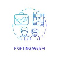 2D gradient fighting ageism thin line icon concept, isolated vector, blue illustration representing unretirement. vector