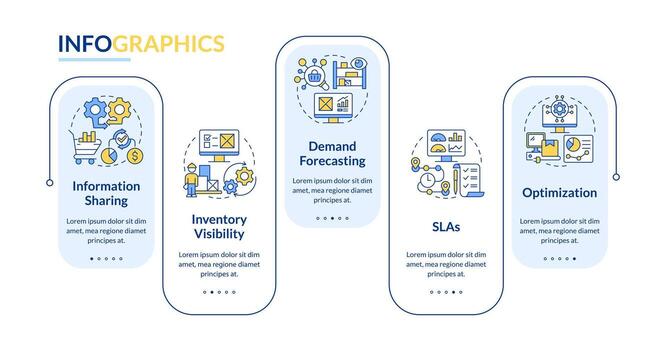 2D vendor management vector infographics template with thin line icons concept, data visualization with 5 steps, process timeline chart.