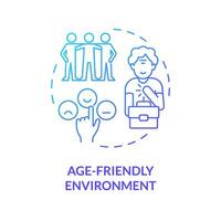 2D gradient age friendly environment thin line icon concept, isolated vector, blue illustration representing unretirement. vector