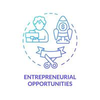 2D gradient entrepreneurial opportunities thin line icon concept, isolated vector, blue illustration representing unretirement. vector