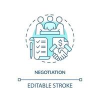 2D editable negotiation thin line icon concept, isolated vector, blue illustration representing vendor management. vector