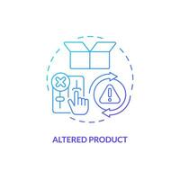 2D gradient altered product thin line icon concept, isolated vector, blue illustration representing product liability. vector