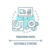 2D editable tracking data thin line icon concept, isolated vector, blue illustration representing vendor management. vector