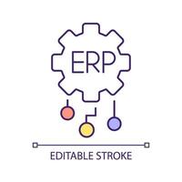 Editable cloud ERP icon representing enterprise resource planning, isolated vector, thin line multicolor illustration. vector