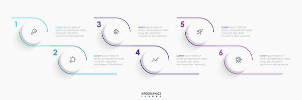 plantilla de diseño de etiquetas infográficas vectoriales con iconos y 6 opciones o pasos. se puede utilizar para diagramas de proceso, presentaciones, diseño de flujo de trabajo, banner, diagrama de flujo, gráfico de información. vector