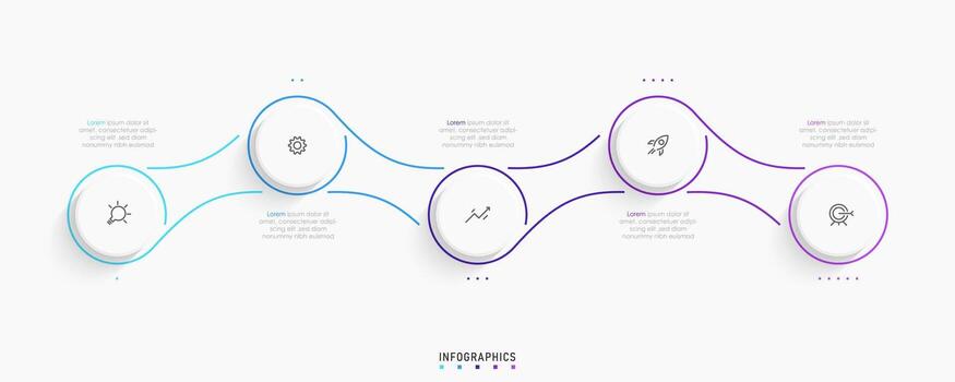 plantilla de diseño de etiquetas infográficas vectoriales con iconos y 5 opciones o pasos. se puede utilizar para diagramas de proceso, presentaciones, diseño de flujo de trabajo, banner, diagrama de flujo, gráfico de información. vector