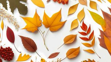 Autumn flat lay background on white photo