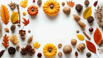 Autumn flat lay background on white photo