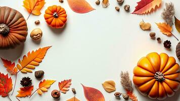 Autumn flat lay background on white photo