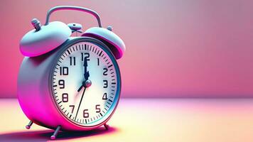 3d Vintage alarm clock pastel background with natural light that falls on the ground over time photo