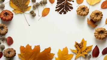 Autumn flat lay background on white photo