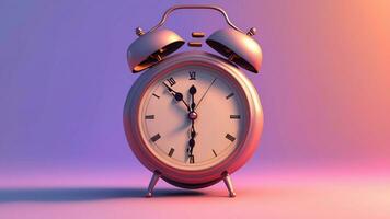 3d Vintage alarm clock pastel background with natural light that falls on the ground over time photo