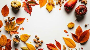 Autumn flat lay background on white photo