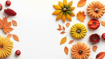 Autumn flat lay background on white photo