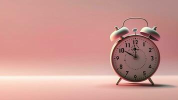 3d Vintage alarm clock pastel background with natural light that falls on the ground over time photo