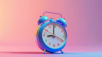 3d Vintage alarm clock pastel background with natural light that falls on the ground over time photo