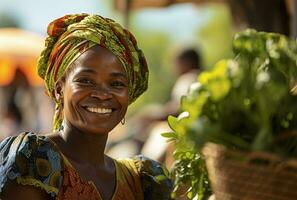 Close up portrait of a beautiful young african american woman smiling AI Generated photo