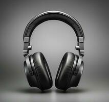 Modern black headphones on a dark background AI Generated photo