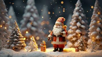 Merry Christmas and Happy New Year greeting card. Santa Claus on winter background AI Generated photo