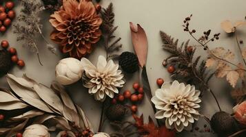 Generative AI, Autumn home decoration close up, muted colors, holiday photorealistic aesthetic background photo