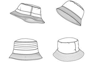 conjunto de Cubeta sombrero contorno dibujo vector, Cubeta sombrero en un bosquejo estilo, modelo contorno para capacitación, vector ilustración.