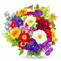 A colorful bouquet of flowers is on a white background photo