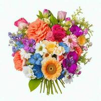 A colorful bouquet of flowers is on a white background photo